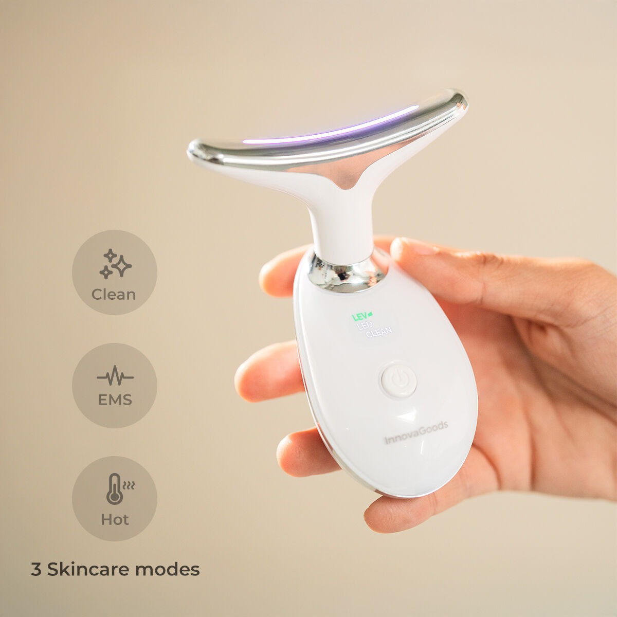 Appareil Selora Thalvina tenu en main — 3 modes Clean, EMS, Hot